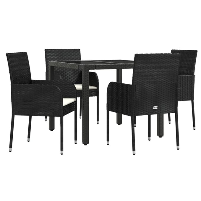 vidaXL - 5-delige - Tuinset - met - kussens - poly - rattan - zwart