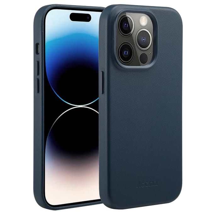 Accezz Hoesje - Geschikt voor iPhone 14 Pro - geschikt voor MagSafe Leather Backcover - Nightfall Blue