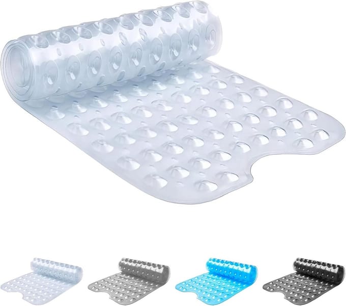 Extra Lange Antislip Badmat met Zuignappen - Douchemat Hygiënisch en Machine Wasbaar (Wit)