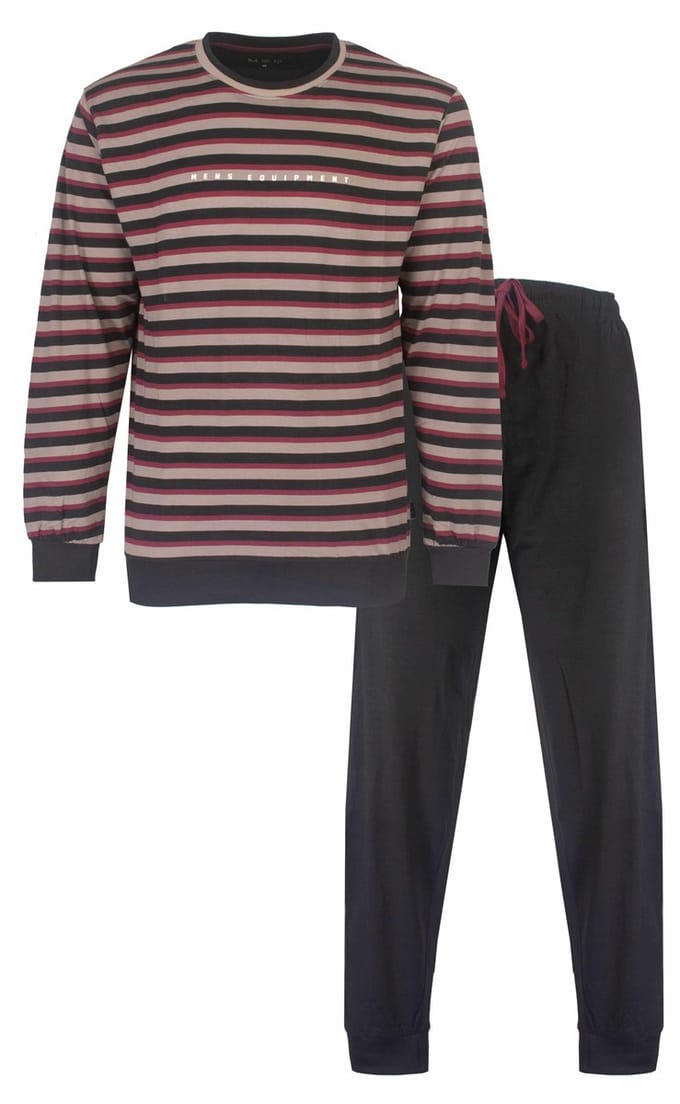 MEQ Heren Pyjama - Ronde Hals - Lange Mouw - Grijs - Maat M