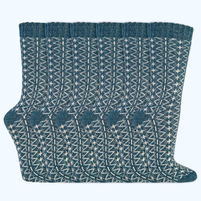 Wollen Sokken | Dames sokken | Folklore | Kleur: Blauw | Maat: 35-38 / 39-42 | 6 paar
