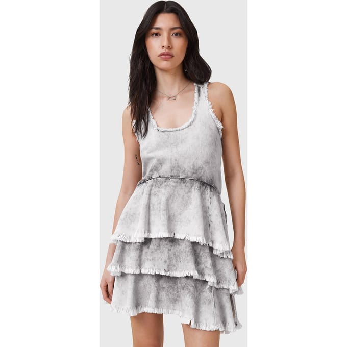 AllSaints Cavarly Mini Dress Denim Grey Größe: 6 | Minikleider Outlet | Damen | Blau