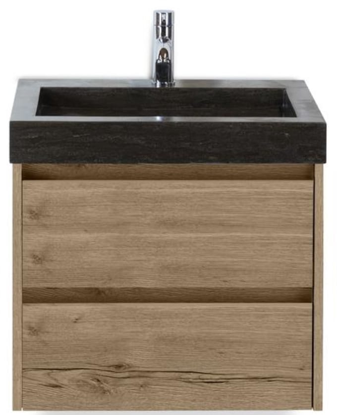 Dante Badmeubelset 60 cm - Natuur Eiken - Wastafel Hardsteen Wit Lucca