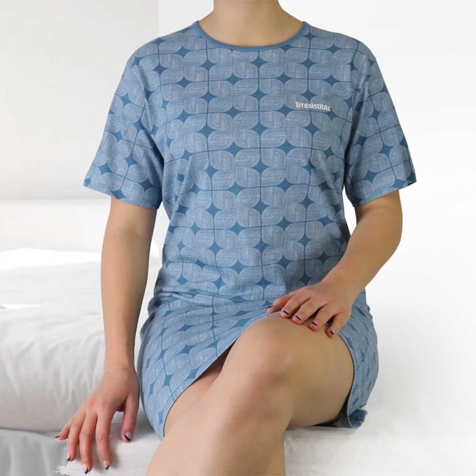 Irresistible Dames Nachthemd - Reliëf print - Ocean Blue - Maat M