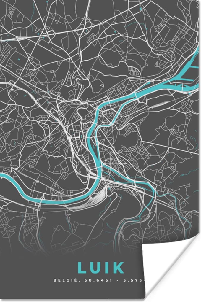 Poster Stadskaart – Grijs - Kaart – Luik – België – Plattegrond - 40x60 cm