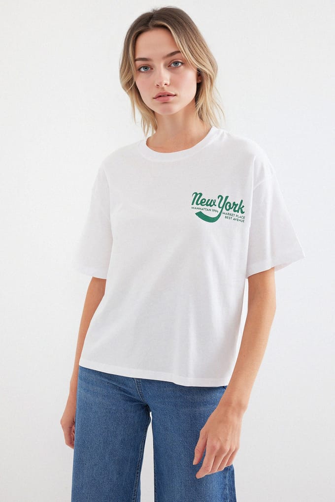Gedrukt Crew Neck Loose Fit T-Shirt