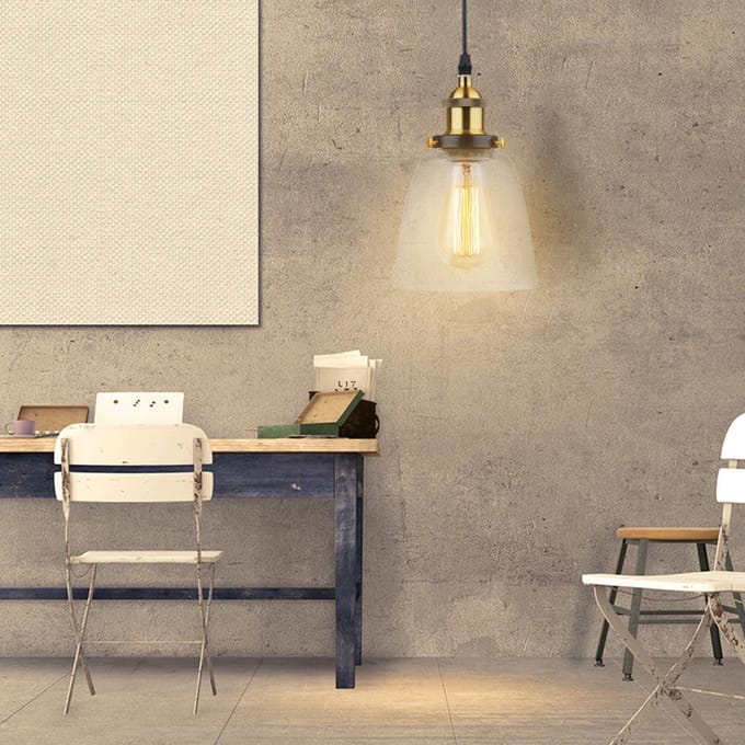 Tomshine Glazen Hanglamp Lamp Retro Vintage Lampvoet Fitting Eenvoudig Compact Design voor Restau E27 beige