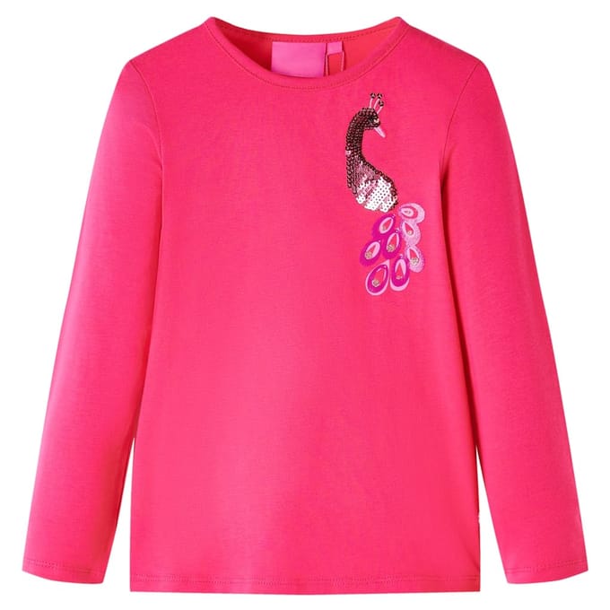 vidaXL - Kindershirt - met - lange - mouwen - 128 - felroze