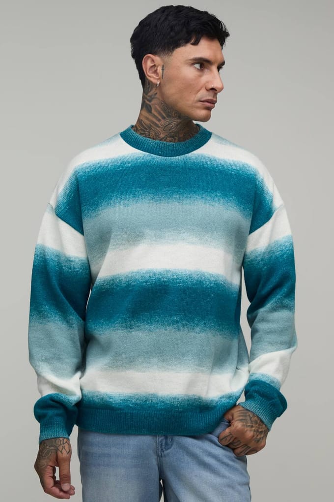 Lange Relaxed Ombré Gebreide Trui | Forest | Size Small