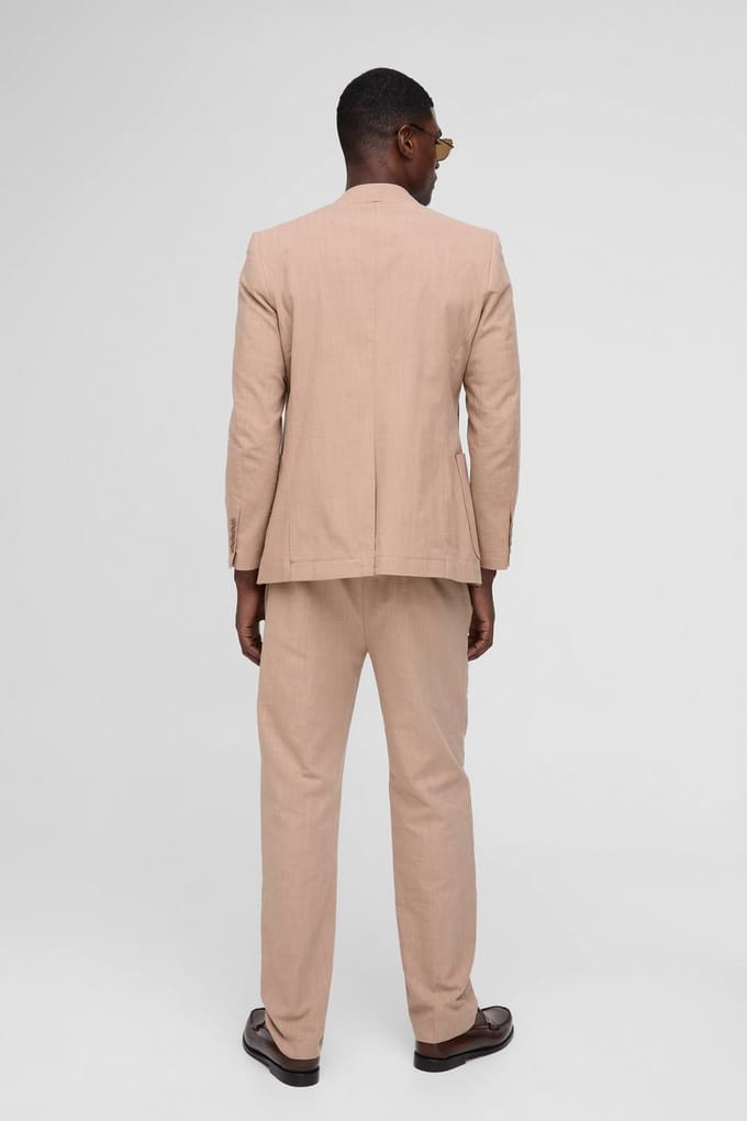 Slim Fit Linen Blend Blazer | Stone | Size 36