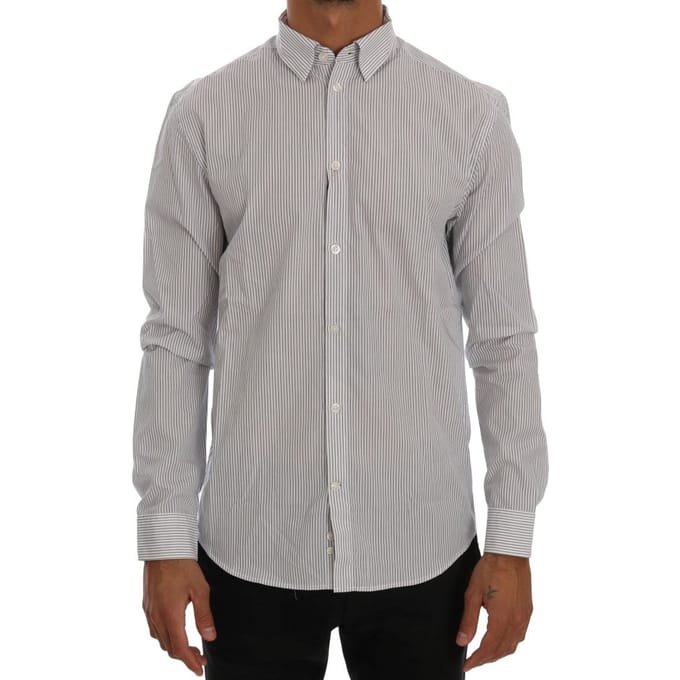 Frankie Morello Witte Blauwe Gestreepte Casual Katoenen Regular Fit Hemd