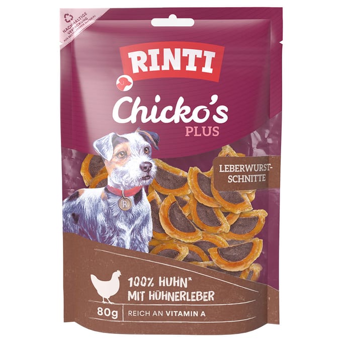 Rinti - Chicko Plus Snack 12x80g - Schijfjes leverworst met kip