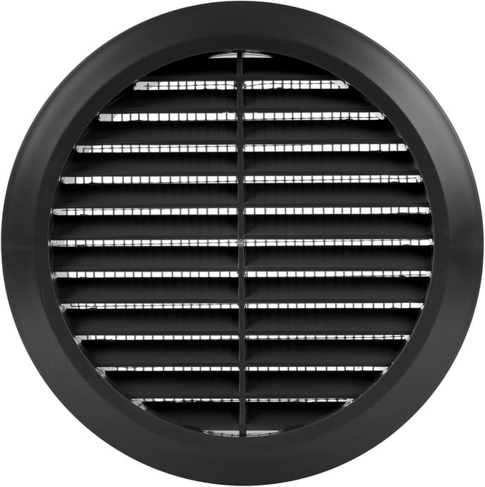 Rond Ventilatierooster 125 mm Zwart met Inbouwframe en Insectenhor