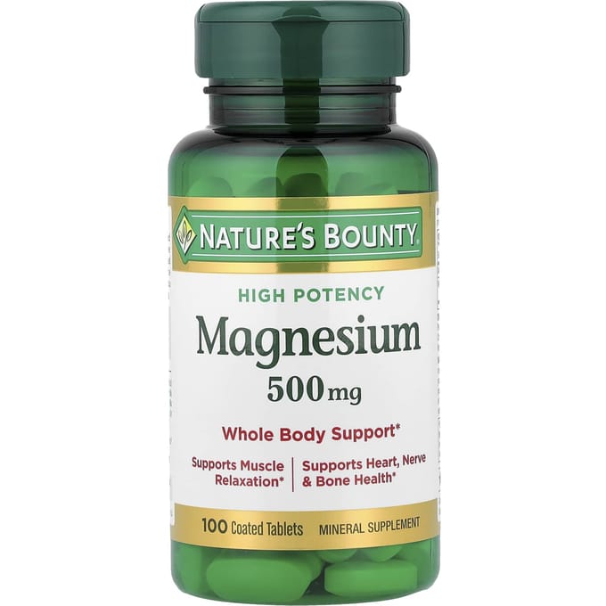 Nature's Bounty, Magnesium, Hoge Potentie, 500 mg, Gecoate Tabletten, 100 Tabletten