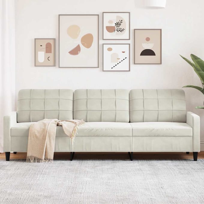 vidaXL - Driezitsbank - 210 - cm - fluweel - crèmekleurig