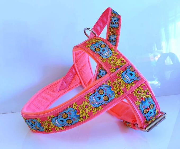 T tuig skull roze hondentuig anti trek hondentuig