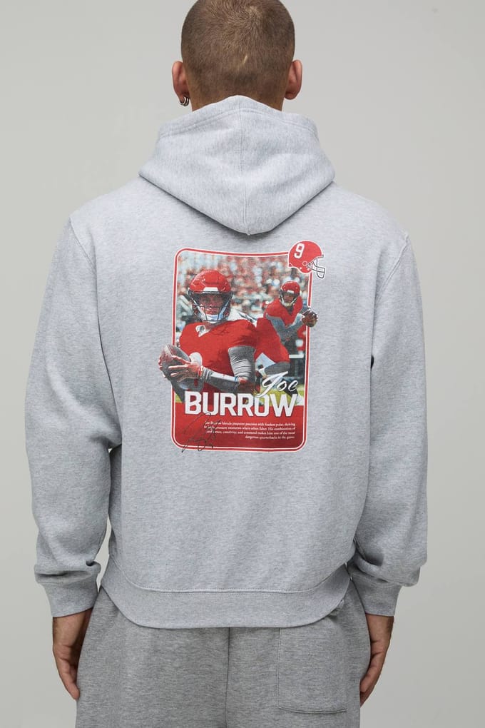 Oversized Hoodie Met Nflpa Joe Burrow Licentie Opdruk | Grey Marl | Size Medium