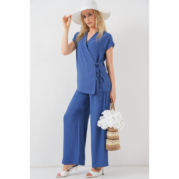V-hals Textuur Twee-delige Co-ord Set