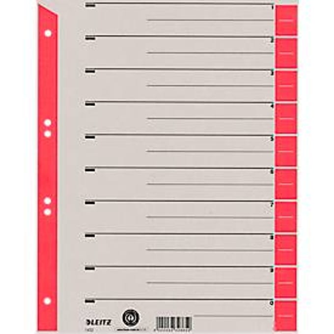 LEITZ® scheidingsbladen A4 1652, gebruik naar eigen inzicht, 100 stuks, rood