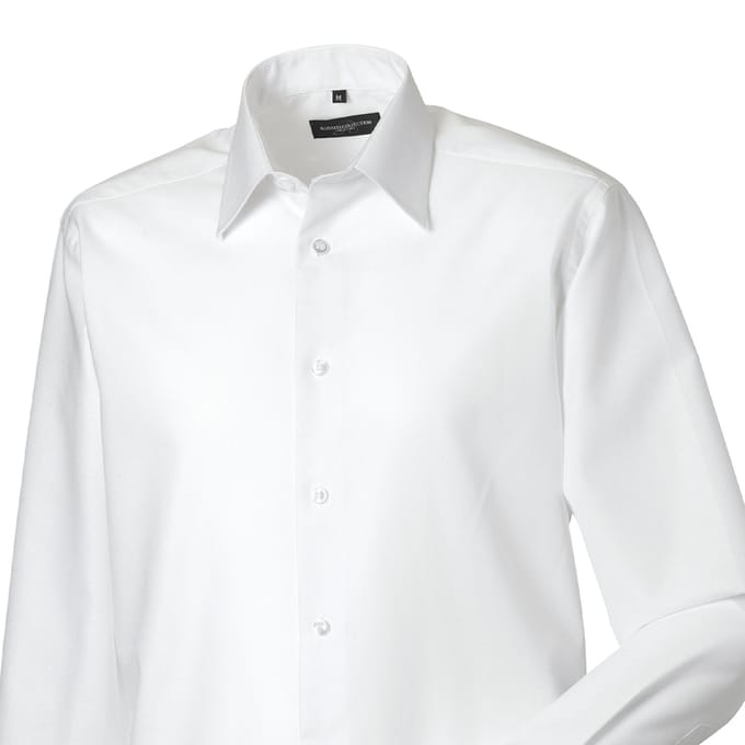 Russell Collection Heren Effen Oxford Getailleerd Overhemd met Lange Mouwen (Wit)