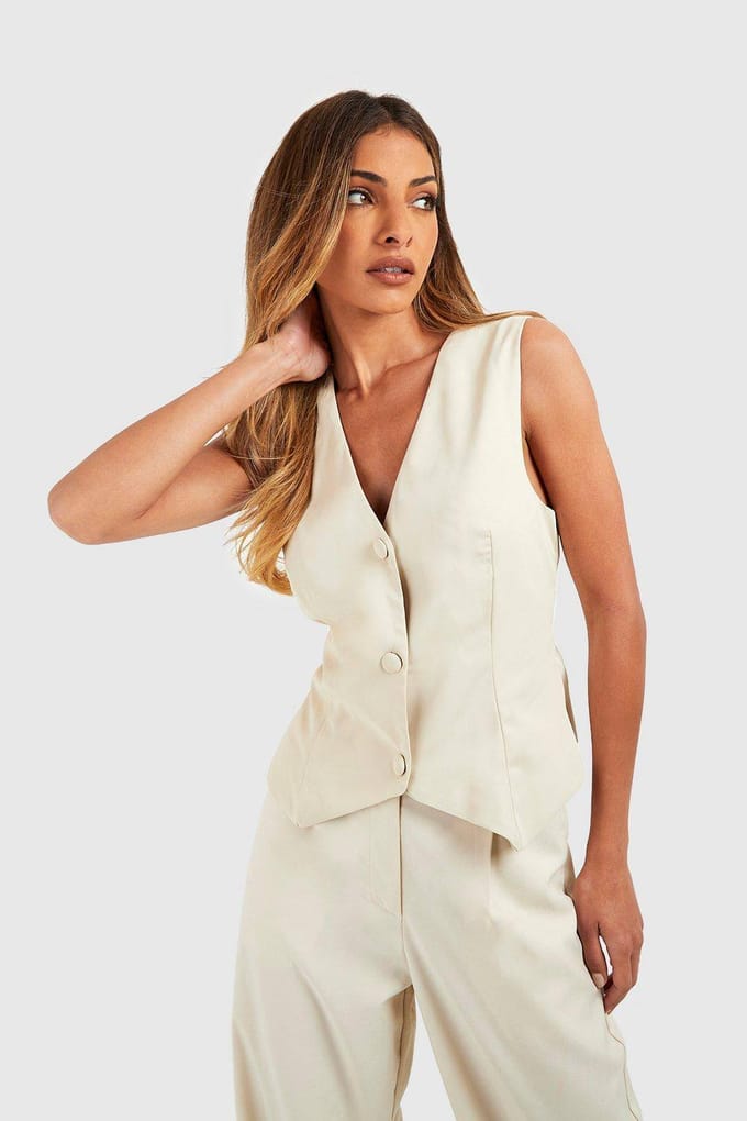 boohoo Dames Tailored Woven Waistcoat | Ecru | Maat: 12