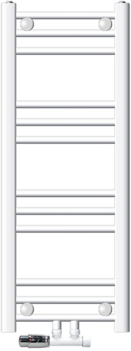 ECD Germany Badkamerradiator middenaansluiting 300 x 800 mm wit recht met thermostaat en aansluitset hoekwand - radiator verwarming handdoekwarmer handdoekdroger handdoekradiator