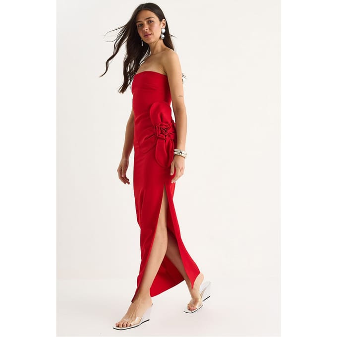 Strapless Bloemen Maxi Jurk met Strikdetail