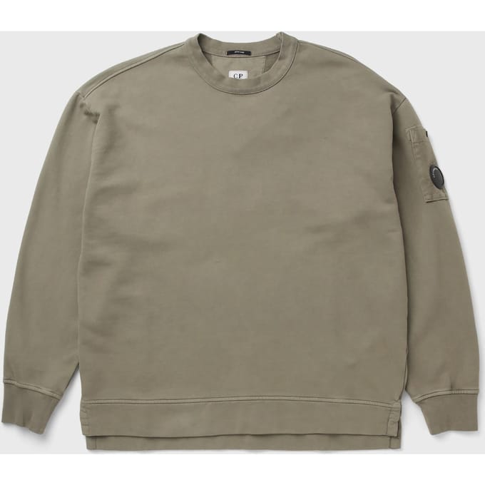 BRUSHED AND EMERIZED DIAGONAL FLEECE MIXED BOXY CREWNECK LENS SWEATSHIRT