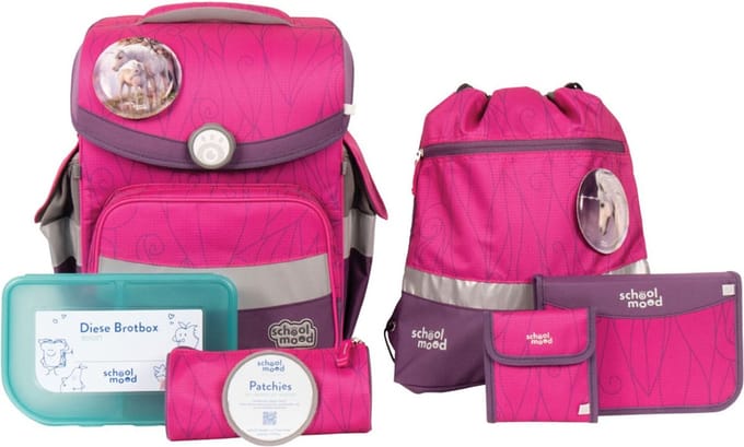 School-Mood Schooltas Timeless mit LED Patchy Schulranzen-Set 7-delig Luisa Paars