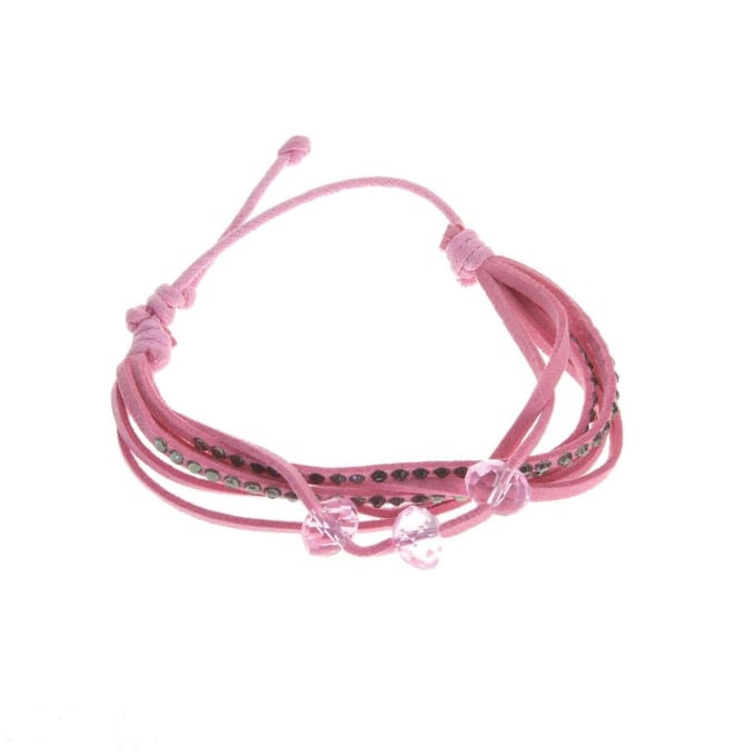 Behave Armband roze kralen verstelbaar imitatieleer