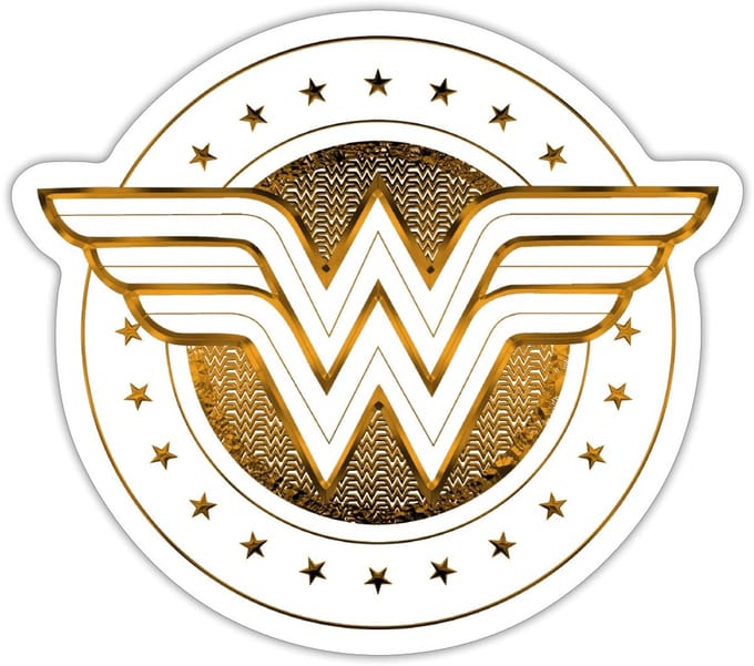 DC Comics Wonder Woman Classic Logo Gold Sticker maat S (10 x 10 cm)