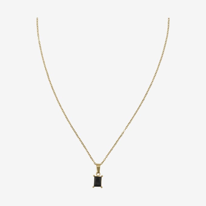 Essenza Rectangle Black Stone Necklace Gold