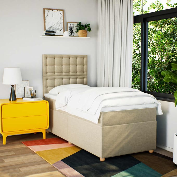 vidaXL - Boxspring - met - matras - stof - crèmekleurig - 100x200 - cm