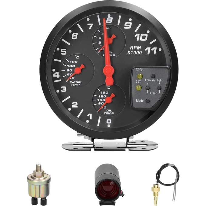 5 inch 4-in-1 auto multifunctionele meter toerenteller oliedruk olietemperatuur watertemperatuur black