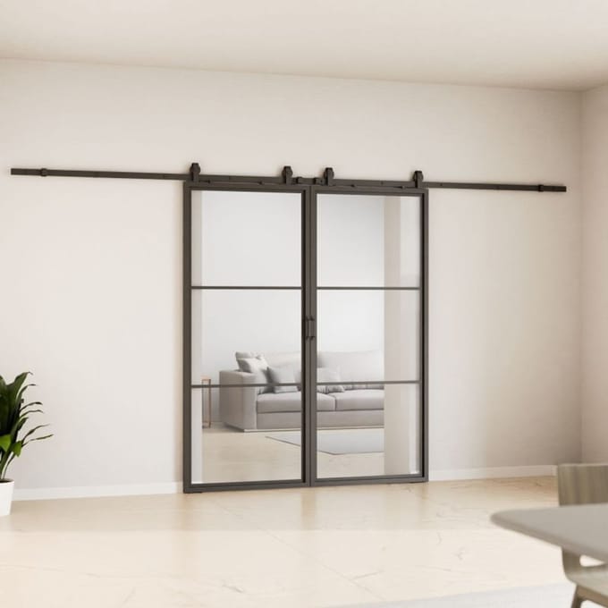 Schulte complete glazen dubbele schuifdeur - 176x203 - veiligheidsglas - décor Loftstyle - zwart
