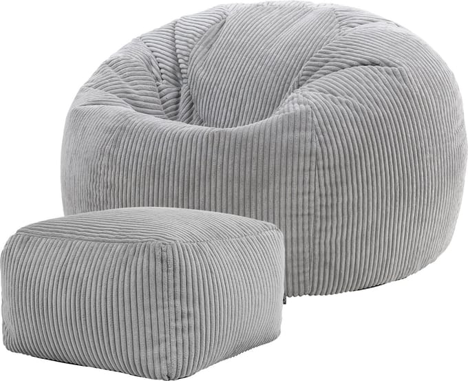 icon - Kingston Zitzak Fauteuil met Poef - Ribfluweel - Grijs