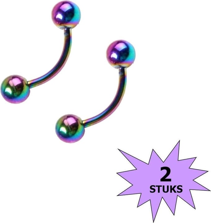 Fako Bijoux® - Wenkbrauw Piercing - 3mm - Multicolor - 2 Stuks