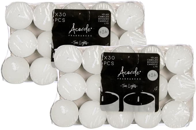Acorde theelichtjes/waxinelichtjes - wit - 60x - 3 branduren