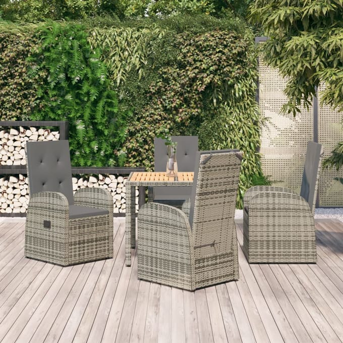 vidaXL - 5-delige - Tuinset - met - kussens - poly - rattan - grijs