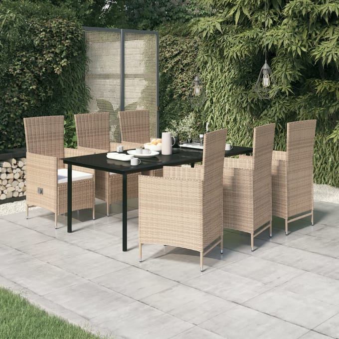 vidaXL - 7-delige - Tuinset - met - kussens - beige