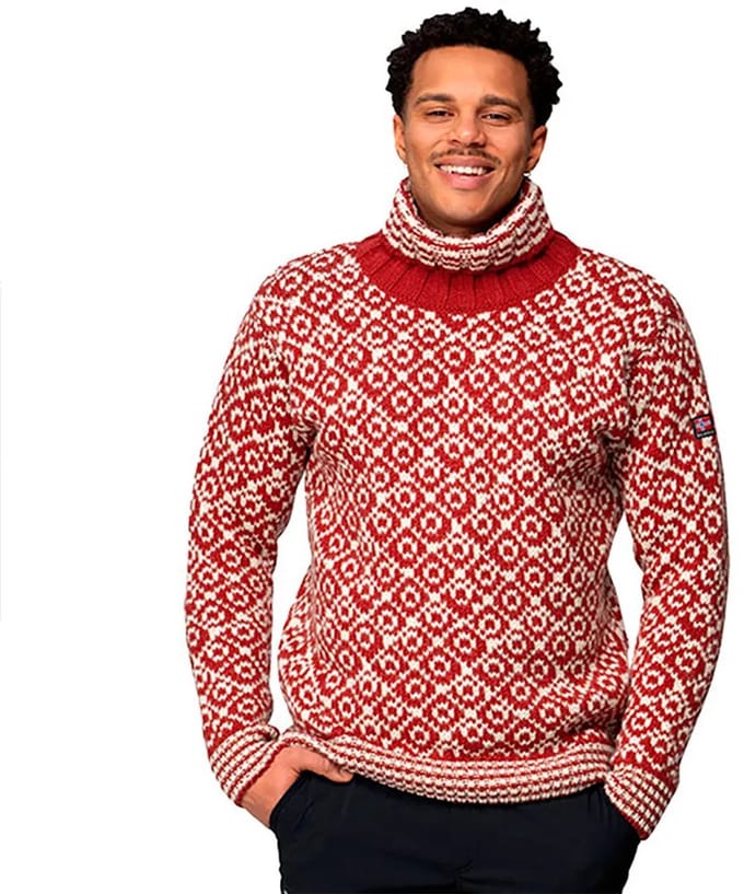 Devold Svalbard High Neck Trui, rood/wit Maat XL