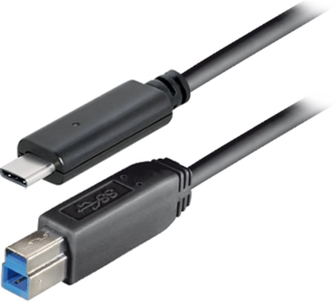 USB-C naar USB-B kabel - USB3.0 - tot 2A / zwart - 1 meter