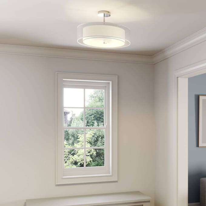 Lindby - plafondlamp - 3lichts - Textiel, glas, metaal - H: 27.5 cm - E27 - wit, chroom