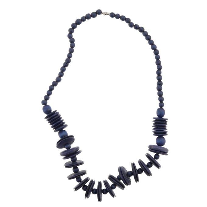 Behave – Houten kralen ketting – 45 cm – Donkerblauw – Schroefsluiting