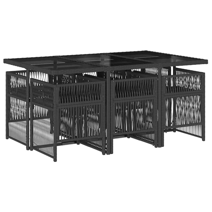 vidaXL - 7-delige - Tuinset - met - kussens - poly - rattan - zwart