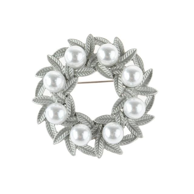Bague en alliage exquis haut de gamme pour femme Anneau Feuille Commerce extérieur Broche Fleur Perle Bijoux white