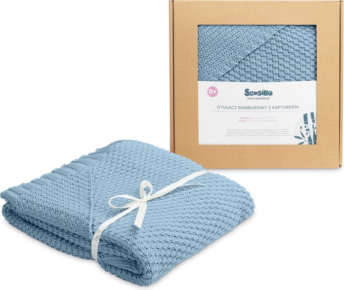 Gebreide Baby Deken - Swaddle deken met capuchon - 100% Bamboe - Cadeau - Blauw