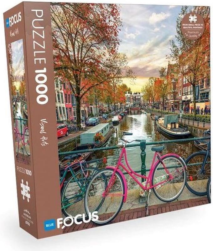 Puzzel Amsterdam Gracht met roze fiets 1000 stukjes