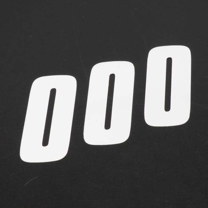 Lot de 3 sticker autocollant numéro de course zéro 0 blanc Blackbird 100x50 pour moto