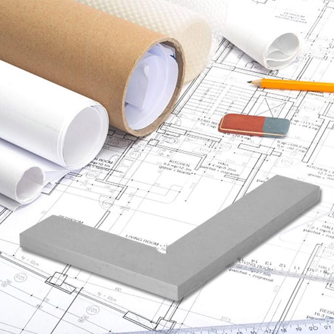 Rechthoekige Liniaal 2 Nauwkeurigheidsniveau 90 Graden Vlakke Rand Vierkant Meetgereedschap (100 x 70mm) gray